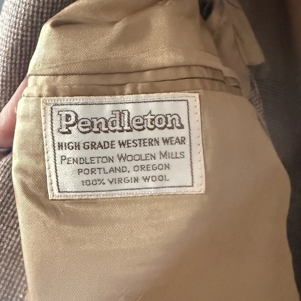 Pendleton High‎ Grade Western Wear Mens Wool Blazer Tan Brown Check 42 Vintage